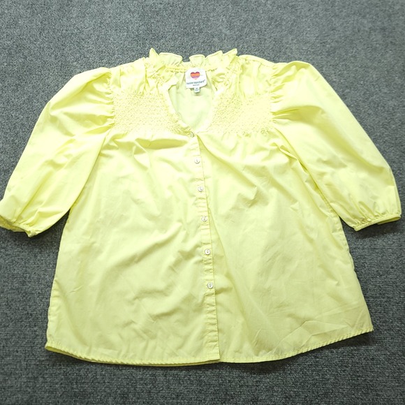 Hester & Orchard Tops - Hester & Orchard Yellow Smocked Ruffle V-Neck Puff Sleeve Blouse Medium